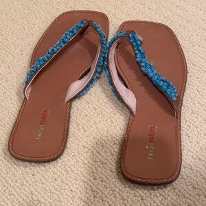 Women's Tan Sandals with Blue Beads